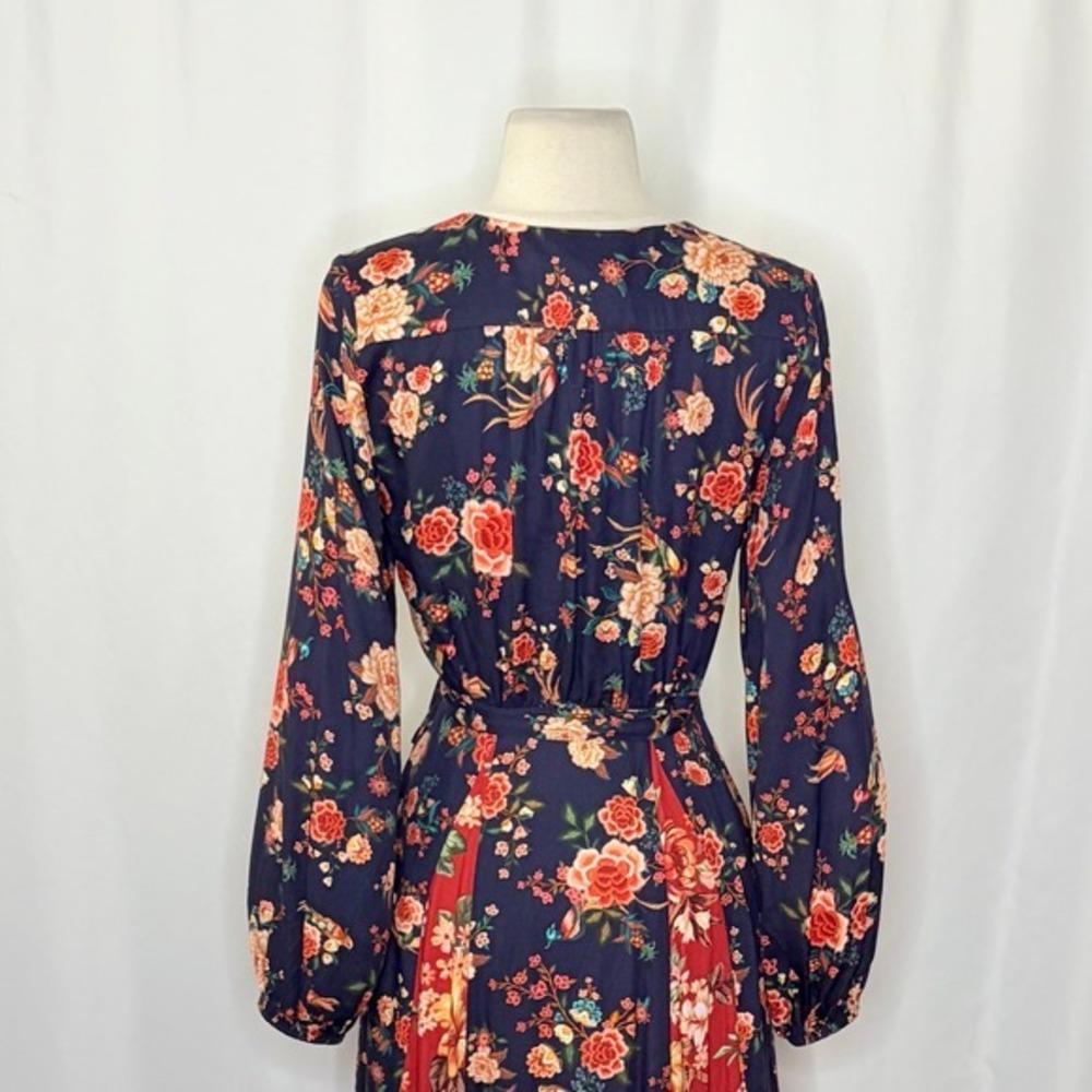 Anthropologie‎ FARM RIO Gracia Wrap Maxi Dress Floral Birds Bohemian X-Small - Picture 11 of 15